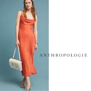 Anthropologie The Elyse Slip Dress Parisian Inspired Midi Dress Burnt Orange L